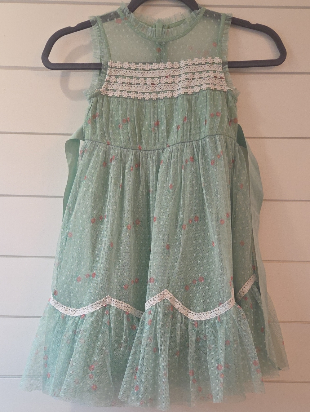 Mini Boden Size 5-6 Mint Green Floral Lace Tulle Dress